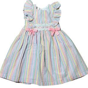 Bonnie Baby 24M Pastel Rainbow Stripe Smocked Easter Dress Boutique Style